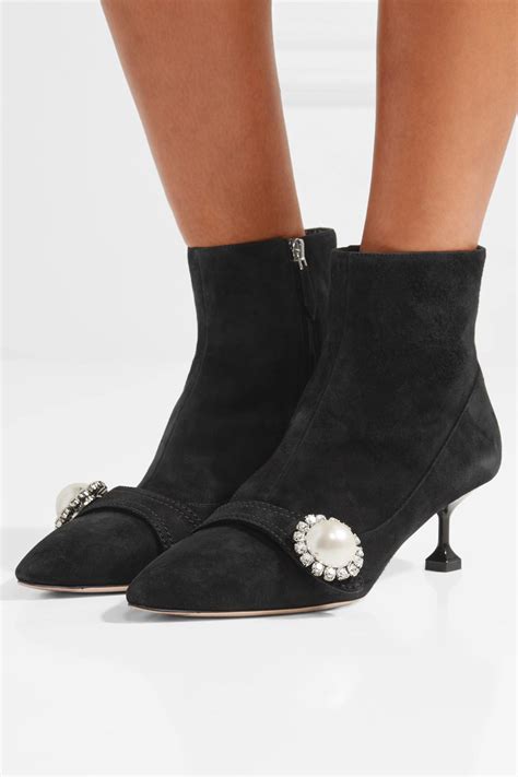 miu miu crystal embellished suede ankle boots|Boots and Ankle Boots For Women: Platform & Flat Booties .